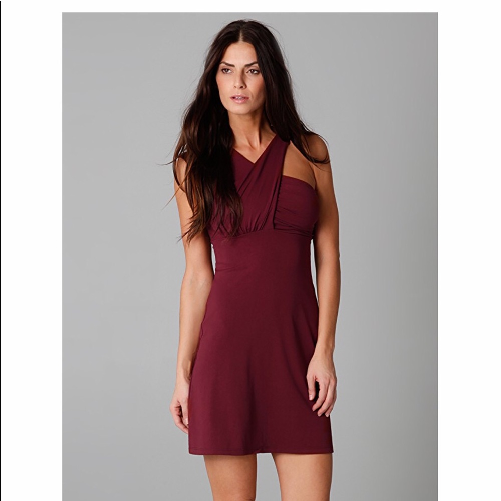 Susana Monaco cap overlap dress in burgundy